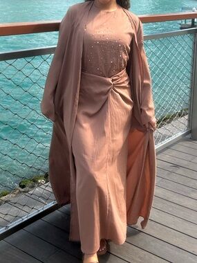 Elegant Long Sleeve Modest Maxi Dress in Dusty Rose